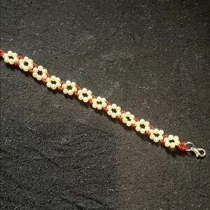 Elegant Pearl and Red Beaded Bracelet